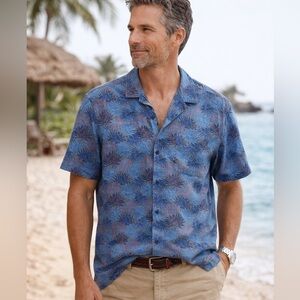Vineyard Vines Cabana Shirt XL Blue Palm Print Button Up Cotton Stretch Resort
